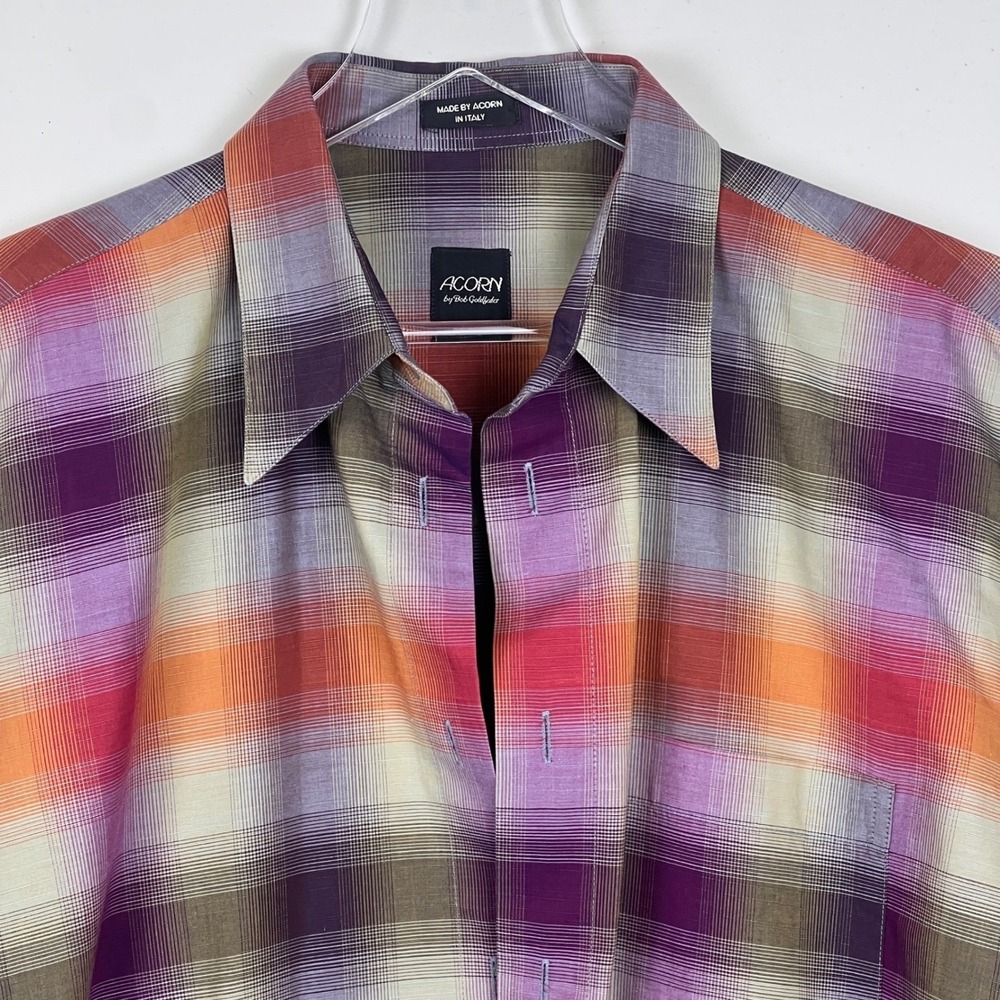 ACORN XL Made in Italy Bob Goldfeder Plaid Long Sleeve DRESS Shirt USE TUX STUDS